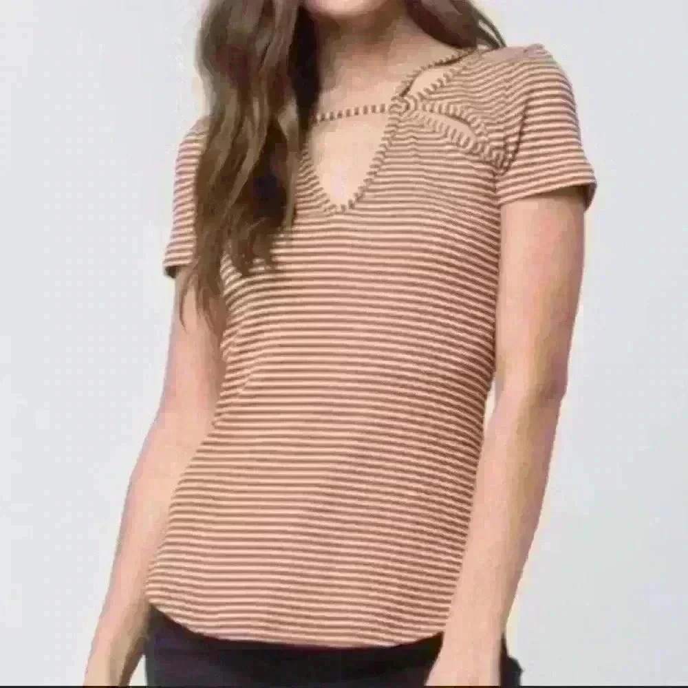 Free People Orange & White Striped Blouse